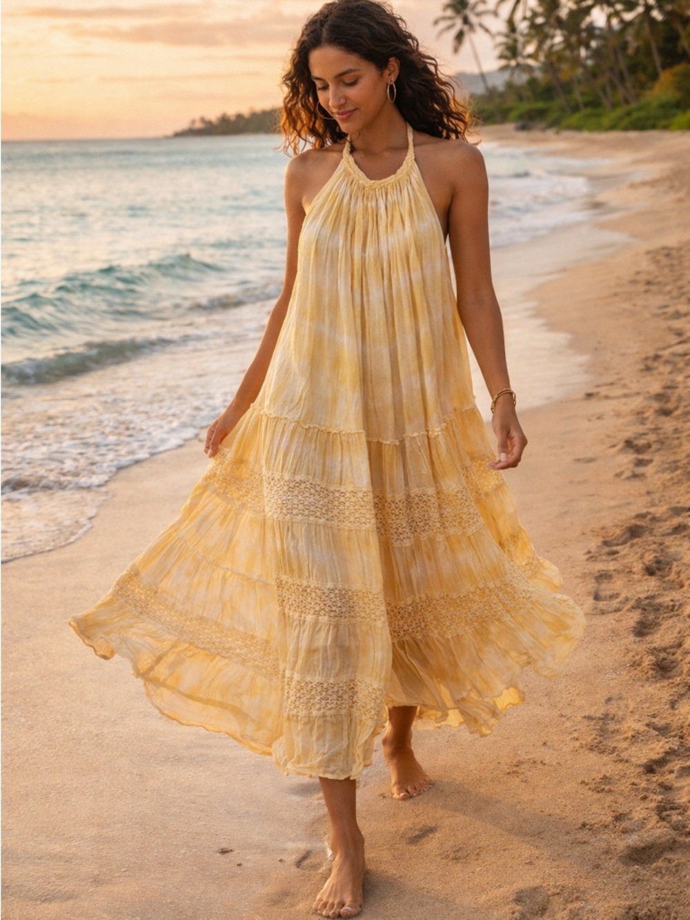 Jen’s Pirate Booty Yellow Tie Dye Cotton Waimea Boho Maxi Dress Size S
